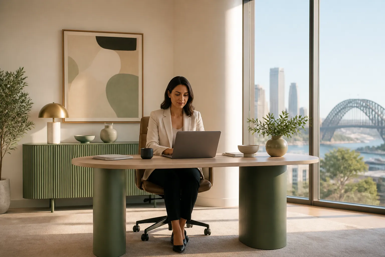 Professional services firm office with marketing analytics on screen